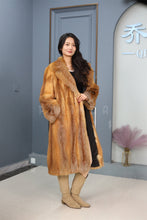 Load image into Gallery viewer, Full length natural Saga red fox fur coat with shawl collar
