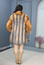 Load image into Gallery viewer, Mid-length genuine Saga red and gray fox fur coat with shawl collar
