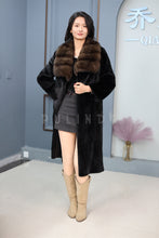 Load image into Gallery viewer, Full length natural Saga mink fur coat with sable shawl collar
