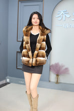 Load image into Gallery viewer, Women Genuine Chinchilla Rex Fur Hooded Vest
