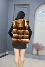 Load image into Gallery viewer, Women Genuine Chinchilla Rex Fur Hooded Vest
