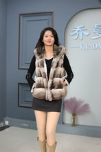 Load image into Gallery viewer, Women Genuine Chinchilla Rex Fur Hooded Vest
