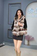 Load image into Gallery viewer, Women Genuine Chinchilla Rex Fur Hooded Vest
