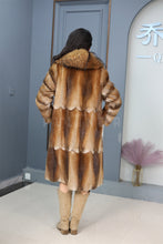 Load image into Gallery viewer, Full length muskrat fur coat with racoon shawl collar
