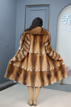 Load image into Gallery viewer, Full length muskrat fur coat with racoon shawl collar
