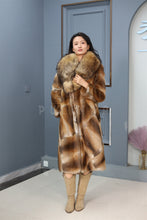 Load image into Gallery viewer, Full length muskrat fur coat with racoon shawl collar
