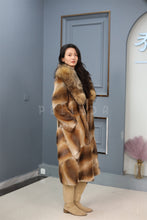 Load image into Gallery viewer, Full length muskrat fur coat with racoon shawl collar
