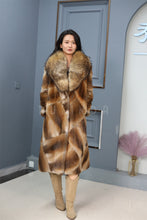 Load image into Gallery viewer, Full length muskrat fur coat with racoon shawl collar
