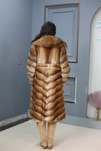 Load image into Gallery viewer, Full length muskrat fur coat with racoon trim
