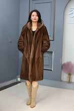 Load image into Gallery viewer, Full length natural Saga mink fur hooded coat
