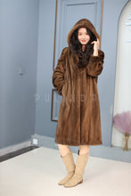 Load image into Gallery viewer, Full length natural Saga mink fur hooded coat
