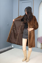 Load image into Gallery viewer, Full length natural Saga mink fur hooded coat
