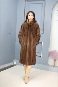 Full length Saga mink fur coat with stand collar