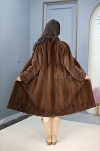 Full length Saga mink fur coat with stand collar