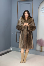 Load image into Gallery viewer, Full length natural racoon fur hooded coat
