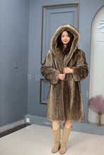 Load image into Gallery viewer, Full length natural racoon fur hooded coat
