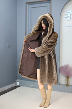 Load image into Gallery viewer, Full length natural racoon fur hooded coat
