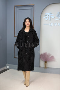 Full length natural karakul fur coat