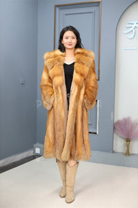 Full length Saga red fox fur hooded coat