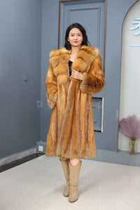 Full length Saga red fox fur hooded coat