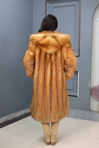 Full length Saga red fox fur hooded coat