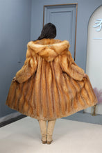 Load image into Gallery viewer, Full length Saga red fox fur hooded coat
