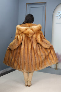 Full length Saga red fox fur hooded coat