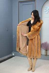 Full length Saga red fox fur hooded coat