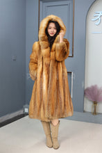 Load image into Gallery viewer, Full length Saga red fox fur hooded coat
