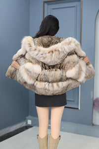 Natural lynx fur hooded coat & jacket