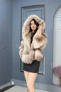 Natural lynx fur hooded coat & jacket