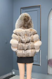 Natural lynx fur hooded coat & jacket