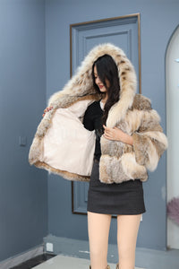 Natural lynx fur hooded coat & jacket