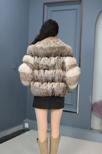 Natural lynx fur hooded coat & jacket