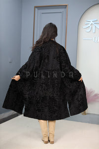 Full length natural karakul fur coat