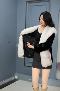 Natural Saga mink fur coat & jacket with blue fox trim