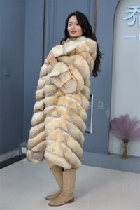 Full length kit fox fur hooded coat