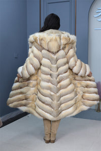 Full length kit fox fur hooded coat