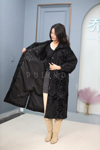 Full length natural karakul fur coat