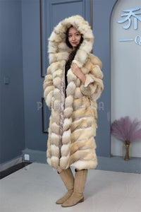 Full length kit fox fur hooded coat