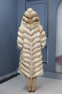 Full length kit fox fur hooded coat