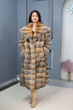 Load image into Gallery viewer, Full length Saga gray fox fur coat with shawl collar
