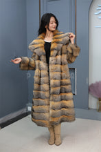 Load image into Gallery viewer, Full length Saga gray fox fur coat with shawl collar
