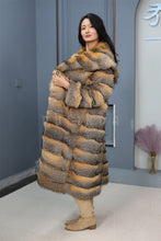 Load image into Gallery viewer, Full length Saga gray fox fur coat with shawl collar
