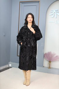 Full length natural karakul fur coat