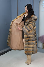 Load image into Gallery viewer, Full length Saga gray fox fur coat with shawl collar
