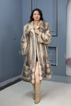 Full length opossum fur coat with shawl collar