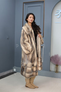 Full length opossum fur coat with shawl collar