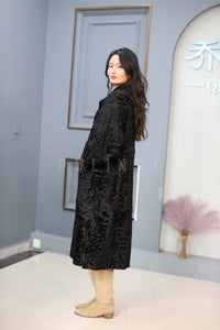 Full length natural karakul fur coat