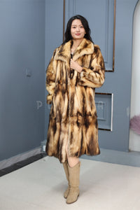 Full length fitch fur coat with shawl collar